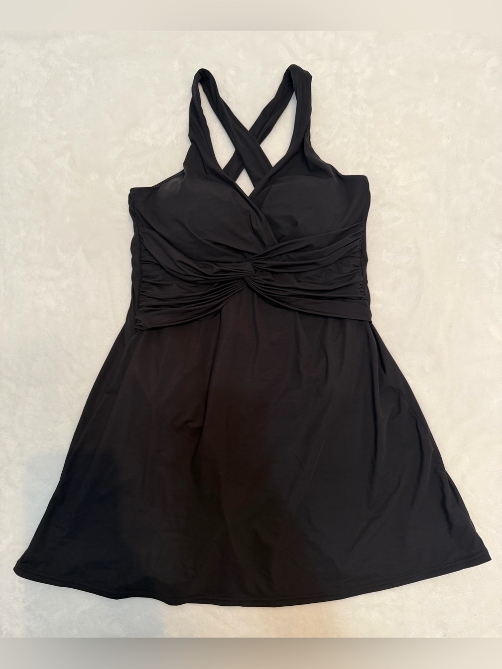 Lands’ End Womens Black Wrap Knot Slender Modest Swim Dress Suit 12p Swimsuit